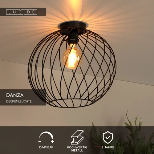 Lucide DANZA - Deckenleuchte - Ø 40 cm - 1xE27 - Schwarz - USP